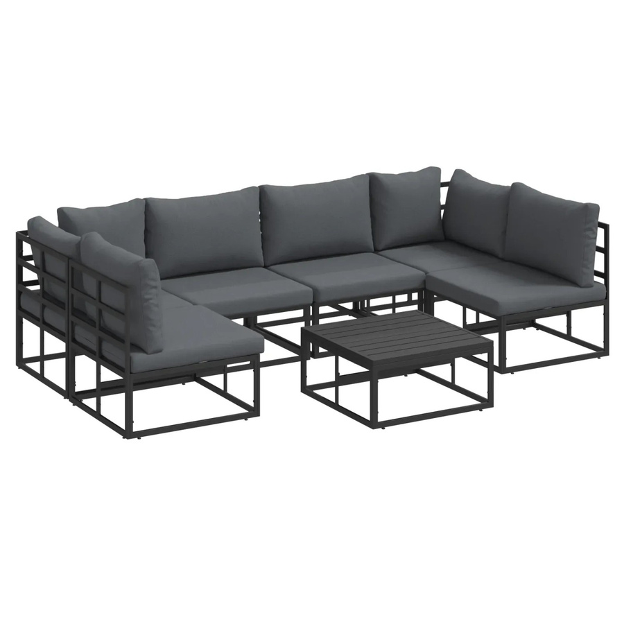 7-teiliges vidaXL Garten-Sofa-Set in Schwarz mit Kissen aus pulverbeschichtetem Aluminium und wetterfestem Polyester - Bild 2