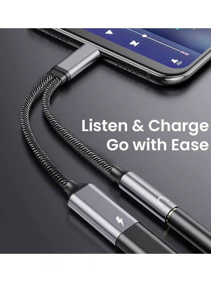 AILEHKUO 2-in-1 USB-C-Splitter Adapter mit 3,5-mm-Klinken-Audioanschluss und PD 60W Schnellladefunktion in Grau - Bild 7