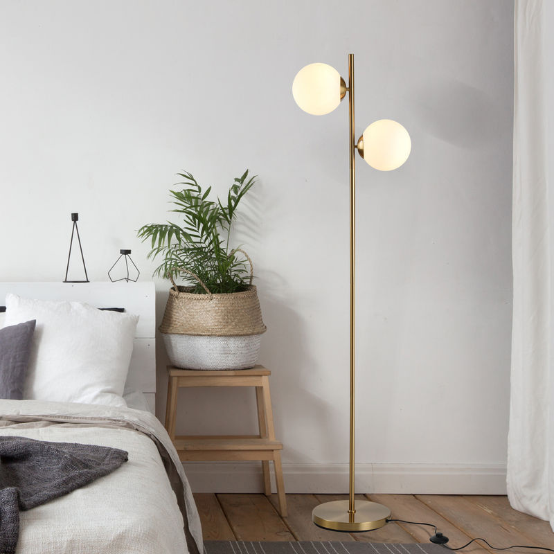 HOMCOM Stehlampe 2-teilig mit Glas-Lampenschirm aus Stahl und Glas in Gold und Weiß, Höhe: 165 cm - Bild 2