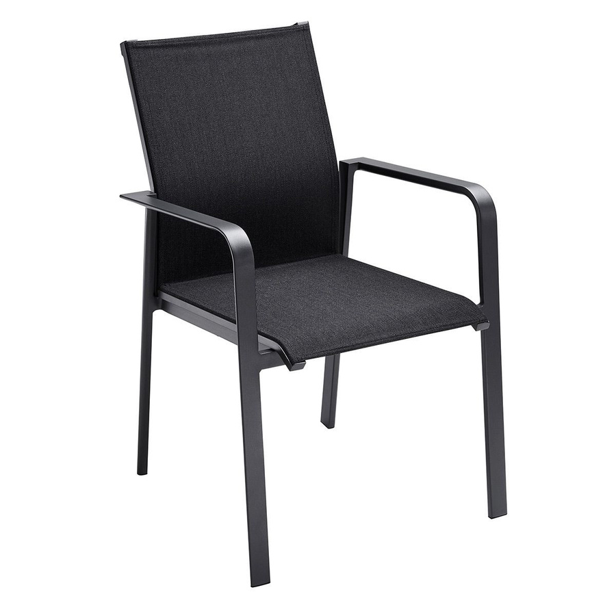 Solpuri Gartenmöbel Set bestehend aus 4 BREEZE Stapelsesseln und SOFT Tisch in Anthrazit und Teak mit Aluminium und Holz, B/T/H: 160 x 100 cm - Bild 2
