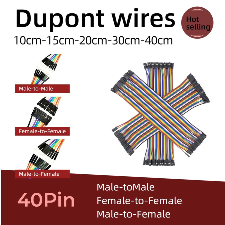 Dupont Jumper Wire Set für Arduino DIY, Mehrfarbig, verschiedene Kombinationen aus Stecker auf Stecker, Stecker auf Buchse und Buchse auf Buchse, Längen: 10 cm, 20 cm, 30 cm, 40 cm - Bild 2