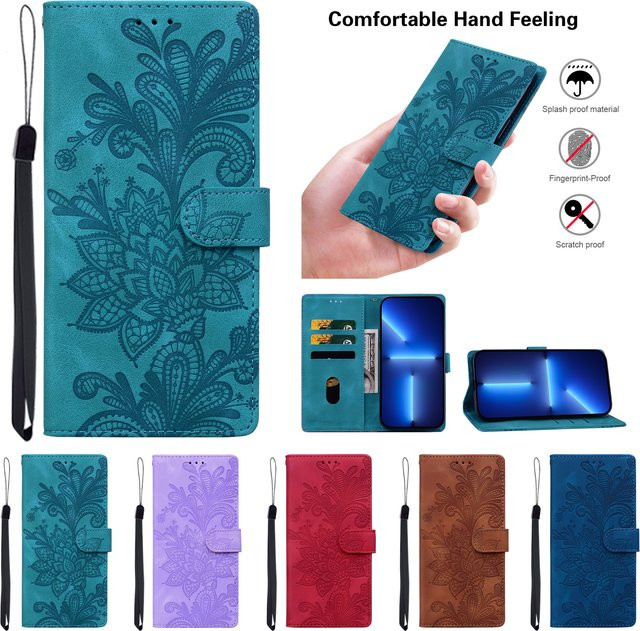 ALILANG Magnetische Leder-Brieftasche mit Prägung als Flip-Case für iPhone Modelle, Braun - Bild 1