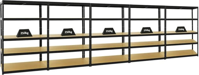 PROREGAL Big Elephant M Schwerlastregal Set aus 5 Stück, Schwarz, H x B x T: 180 x 120 x 60 cm, mit verstellbaren Fachböden aus MDF Holz und Metall - Bild 1