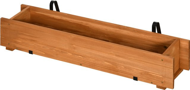 Outsunny Rechteckiger Holz Blumenkasten zum Aufhängen mit 2 Haken, braun, B/T/H: 91 x 18 x 16,5 cm - Bild 1
