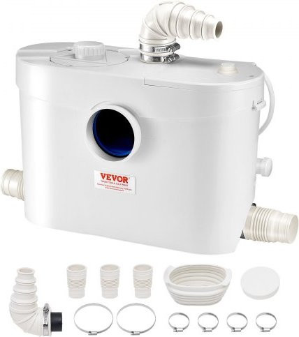 VEVOR Abwasserhebeanlage mit 900 W, 180 L/min Durchfluss und 12 m Förderhöhe, Schmutzwasserpumpe mit 4 Wassereinlässen für Toilette, Keller, Dusche und Waschküche, Farbe: Weiß - Bild 1