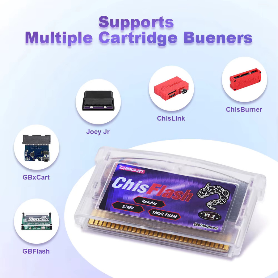 Chiscart ChisFlash V1.2 Rumble Wiederbeschreibbarer GBA Flash-Cart für GBA, GBA SP, GB Micro, DS, DS Lite und GameBoy Player in Transparent - Bild 2