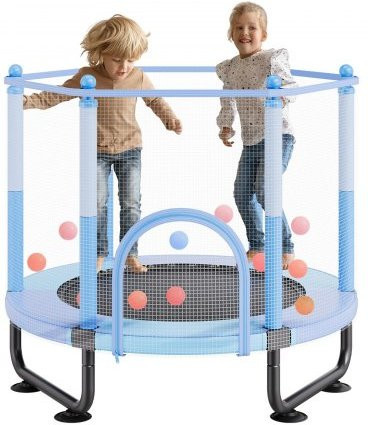 VEVOR Kindertrampolin mit Sicherheitsnetz & Basketballkorb, Blau, ab 3 Jahren - Bild 1