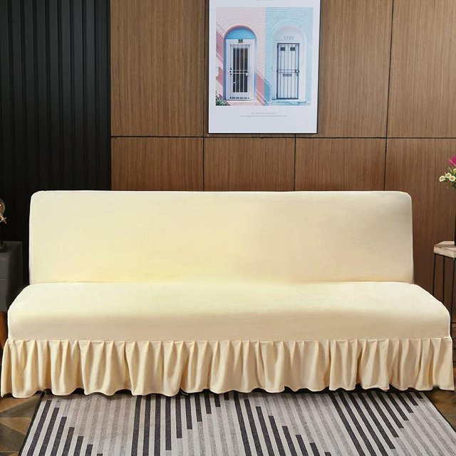 Bestbags Stretch Samt Sofabezug Armlos, Beige, Plüsch Couchbezug für Futon Sofabett, Breite: 120-140 cm - Bild 1
