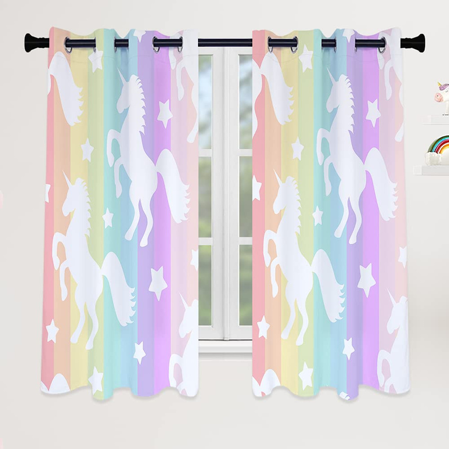 Yiran Furniture Verdunkelungsvorhang mit Einhorn-Motiv und Regenbogen, 2er-Set, Mehrfarbig, B: 55 cm, H: 120 cm - Bild 1