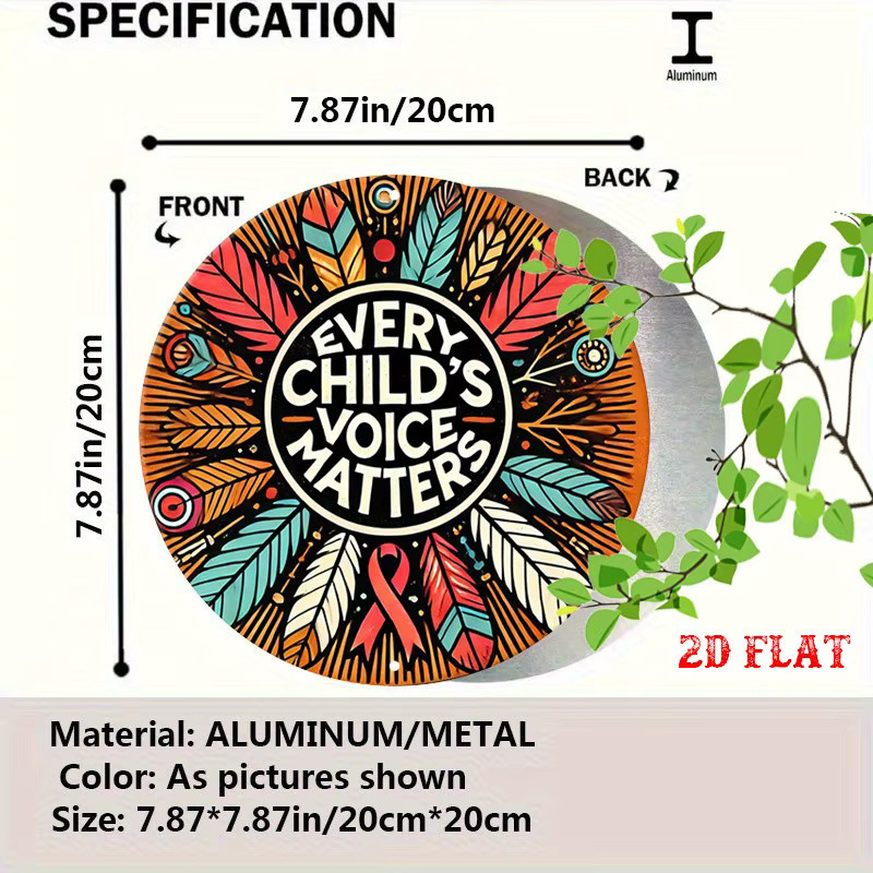 Potdemiel Rundes Aluminiumschild Every Child's Voice Matters, Bunte Metallwandkunst mit Federn und Geometrischem Design, Durchmesser: 20 cm - Bild 6