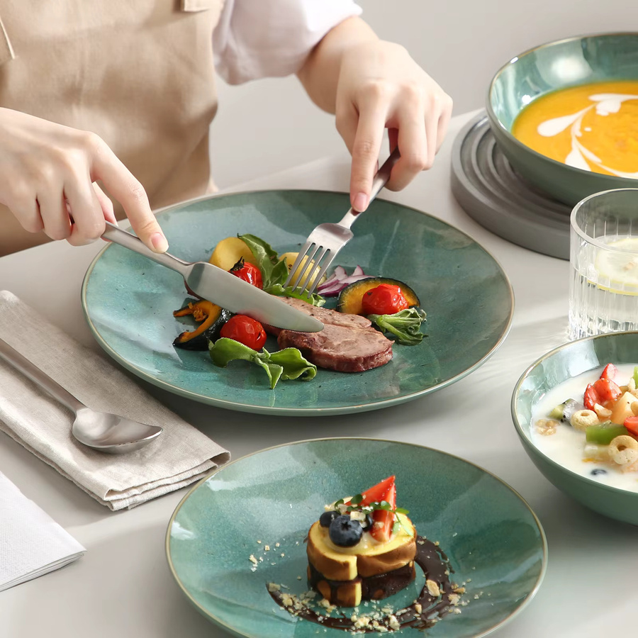 Vancasso Steinzeug-Geschirrset grün geprägtes Dinnerware-Set mit Tellern, Schüsseln und Bechern in 16- oder 32-teiliger Ausführung - Bild 3