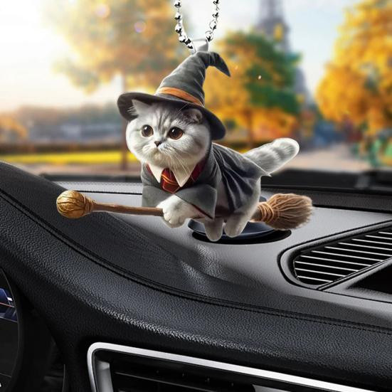 BERLIHEN Auto-Anhänger Katze aus Acryl in Grau als hängendes Ornament für die Auto-Innenausstattung - Bild 7