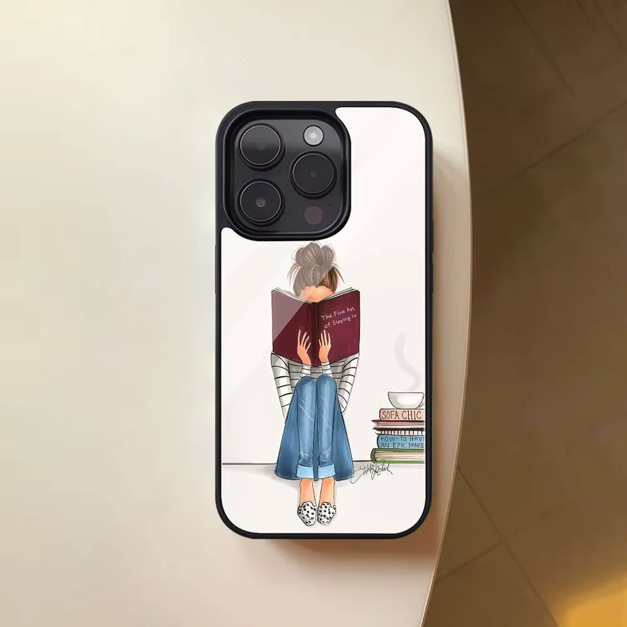 Glänzende Handyhülle mit Mädchen beim Lesen Motiv für iPhone 11 bis iPhone 16 Pro Max in Multicolour - Bild 2