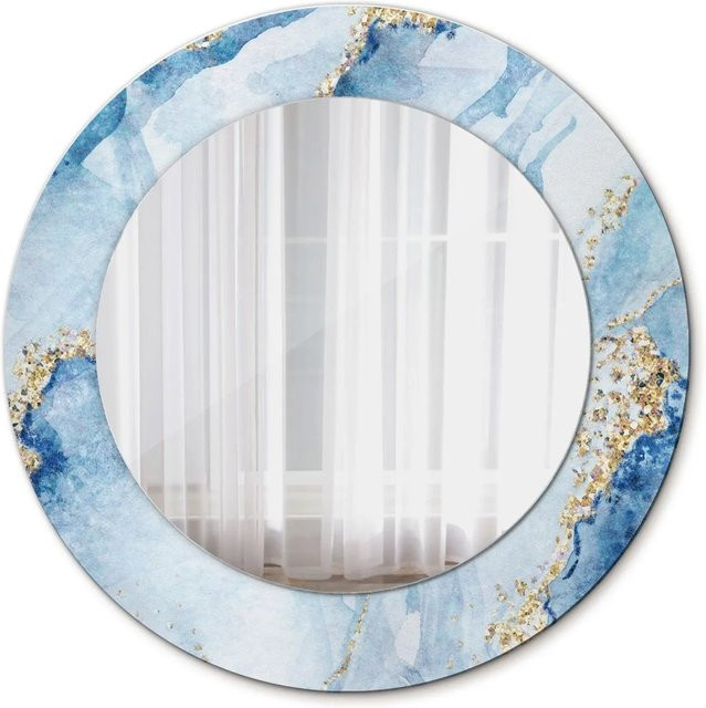 Tulup Runder Spiegel mit blauem Marmor-Design und Ornamenten, Durchmesser: 50 cm - Bild 1