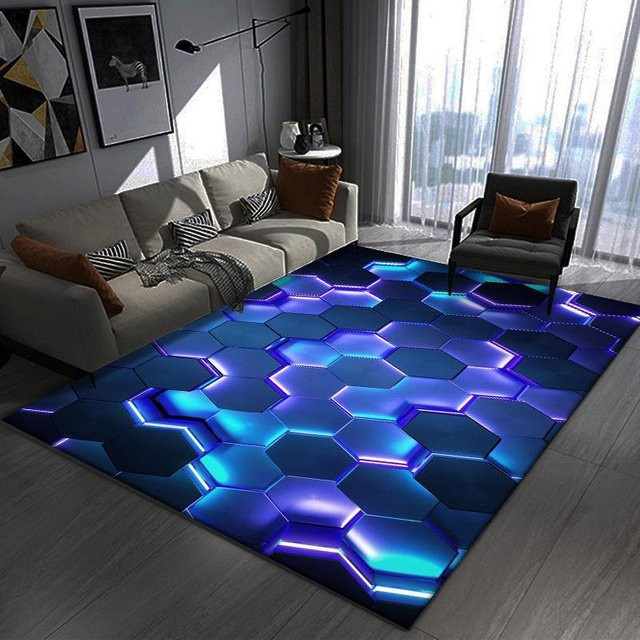 WTEMPO 3D Teppich in Blau, modern und abstrakt, rutschfest und pflegeleicht, B/T: 160 x 230 cm - Bild 1