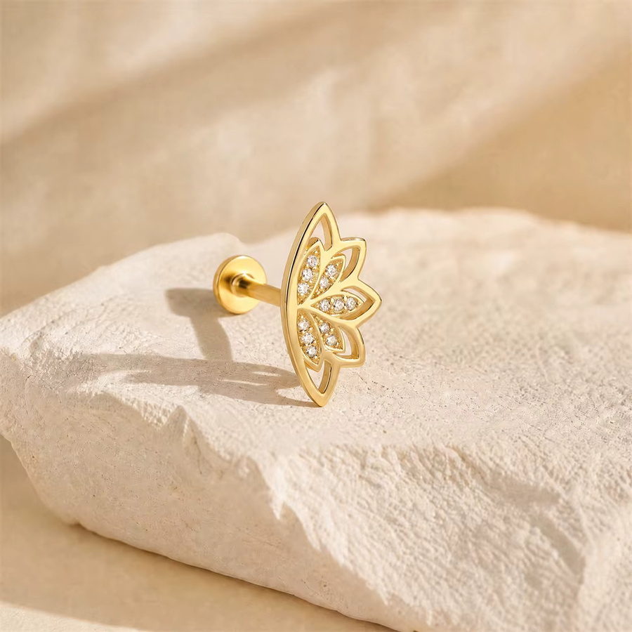 AIDE Ohrring, 925 Sterling Silber, 18K Vergoldet, Damen, Lotus-Krone - Bild 2