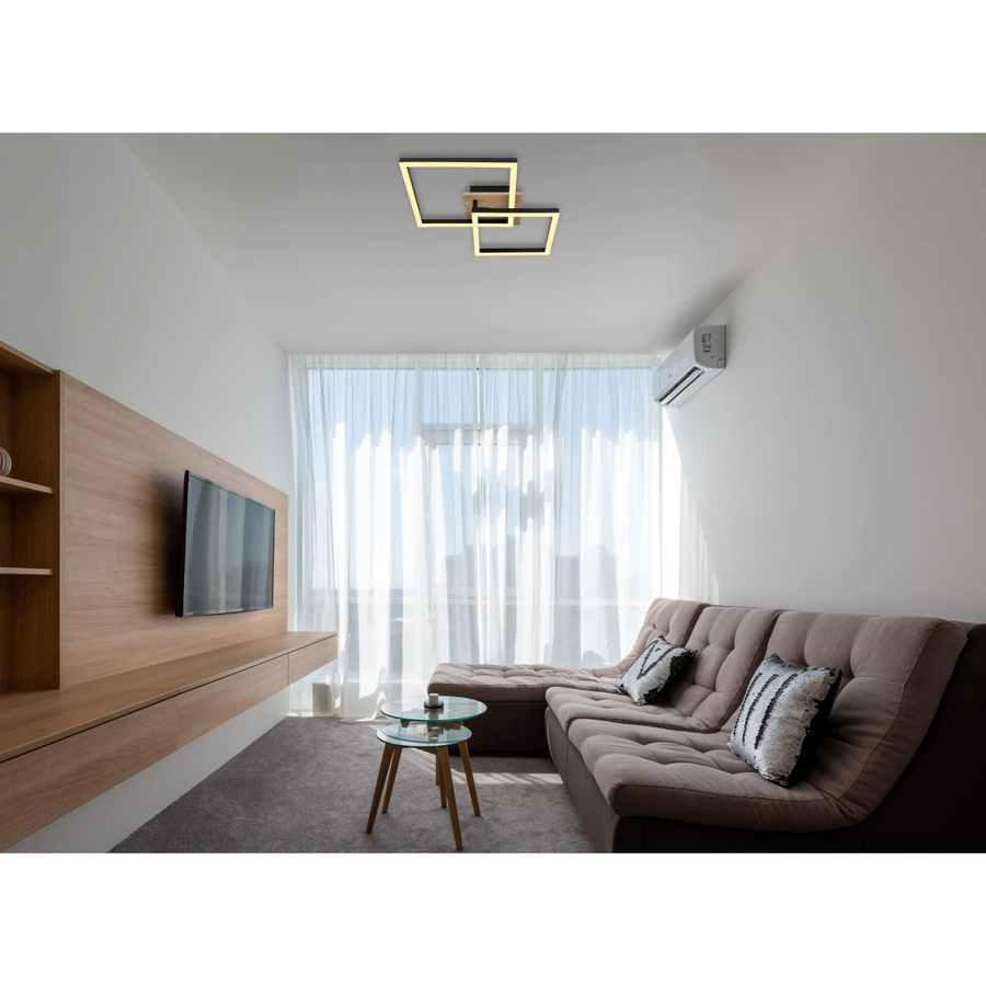 Globo LED-Deckenleuchte modern in Schwarz matt mit Holzoptik B/T/H: 53 x 38 x 9 cm - Bild 2
