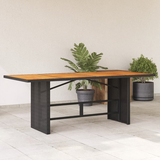 vidaXL Gartentisch aus Poly Rattan und Akazienholz in Schwarz, B/T/H: 190 x 80 x 74 cm - Bild 2