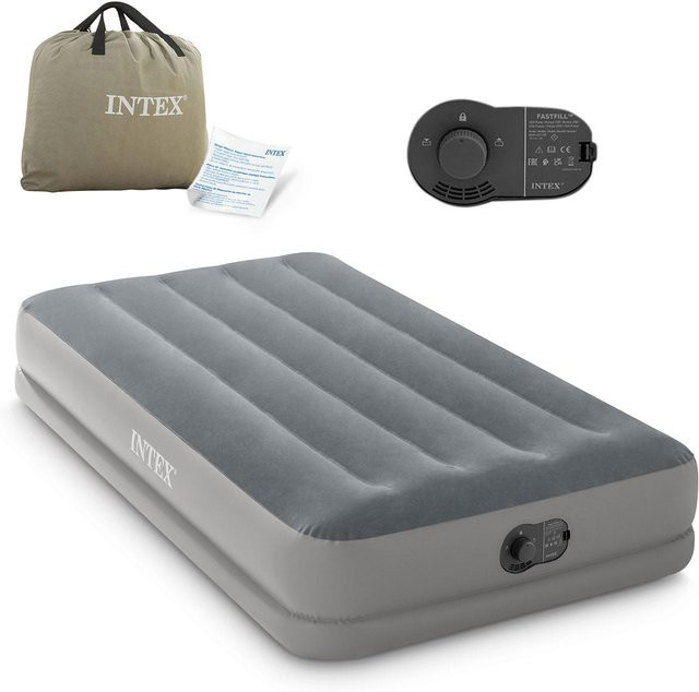 Intex Twin Dura-Beam Prestige Luftbett mit FastFill USB Pumpe, Grau, B/T/H: 191 x 99 x 30 cm - Bild 2