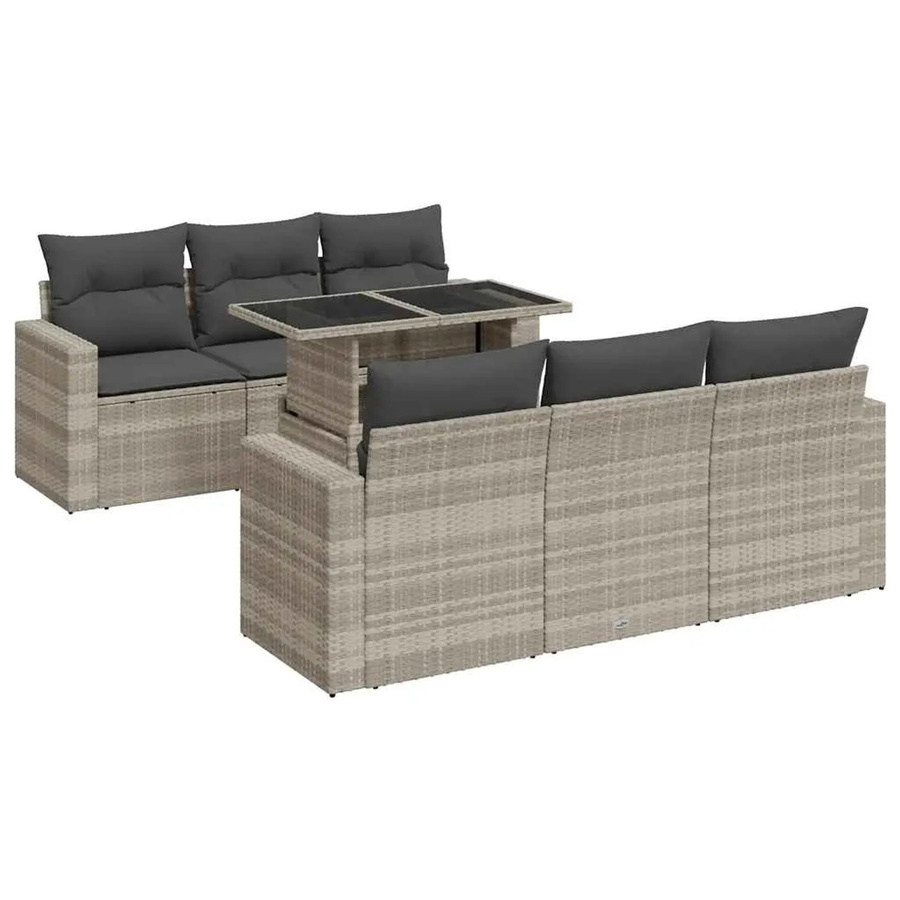 vidaXL 7-teilige Garten-Sofagarnitur aus Poly-Rattan mit Kissen in Hellgrau - Bild 2