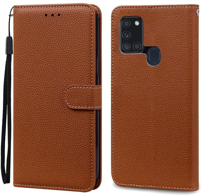 Samsung Galaxy A21S Brieftaschen-Hülle aus Leder und Silikon in Braun - Bild 1