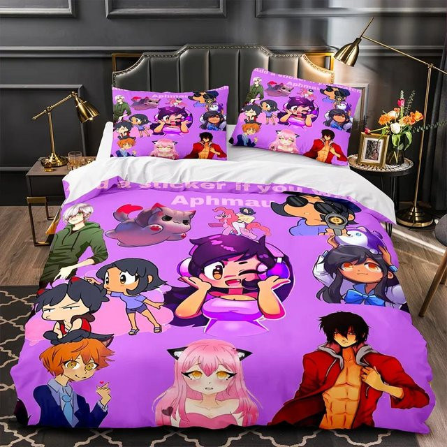 Bettwäscheset Allbestart Anime Aphmau mit Flügeln, Bettbezug und Kissenbezug aus Mikrofaser, Farbe: Lila, B/H: 135 x 200 cm - Bild 1