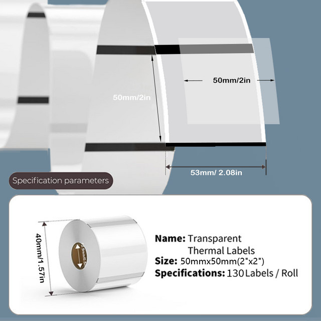 DETONG Transparente Thermoklebe Etikettenrolle aus Papier für Phomemo M110 M200 M120 M220 E210 P50 DETONG P1 SINMARK SK20 - Bild 1