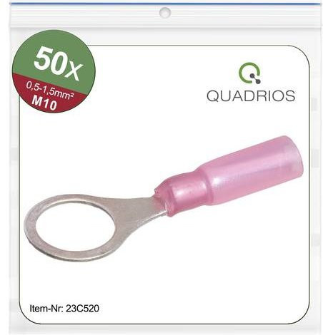 Quadrios 23C520 Ringkabelschuh Teilisoliert Rot, Querschnitt max. 1,5mm², Loch-Ø 10,5mm, 50 Stück - Bild 1
