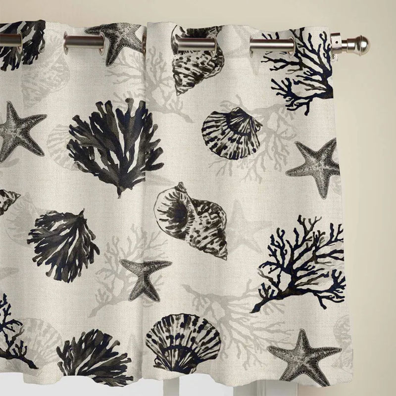 Super Six Fenstervorhang mit Seestern, Muschel und Koralle Motiv in Grau, halbtransparent, B: 135 cm, H: 60 cm - Bild 3