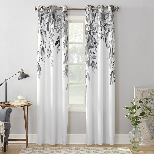 Binchi Vorhang mit Blumen Aquarell Blätter Motiv in Weiß, halbtransparent, B: 135 cm, H: 115 cm - Bild 1