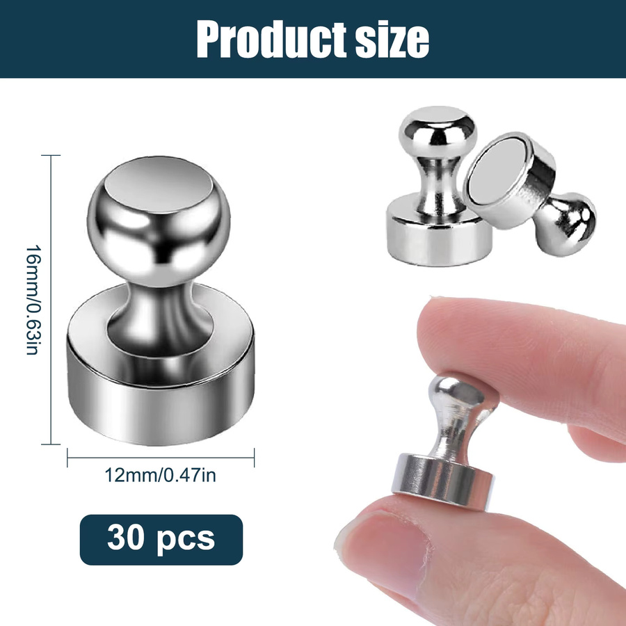 30 Stück silberne Kühlschrankmagnete aus Metall für Whiteboard, Büro und Küche, Maße: 1,2 x 1,6 cm - Bild 4