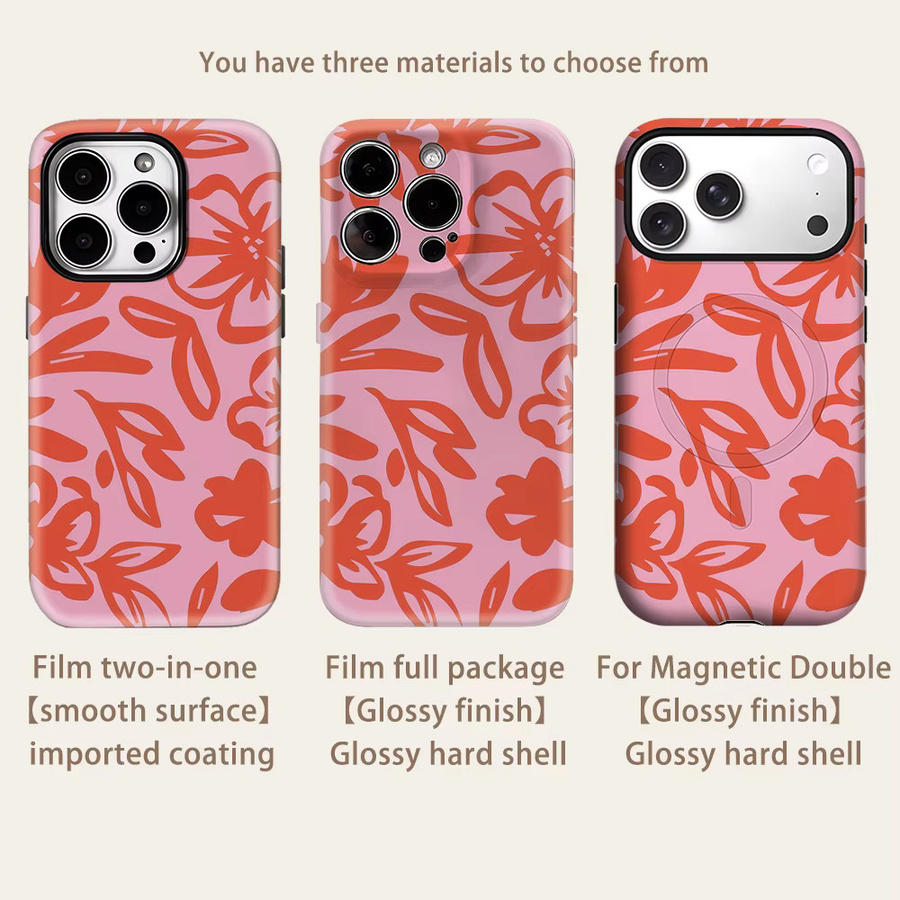 Potdemiel Handyhülle mit Blumenmuster in Rosa und Orange für iPhone 17 16 15 14 13 Pro Max Plus, magnetische robuste Doppel-Schicht-Hülle - Bild 2