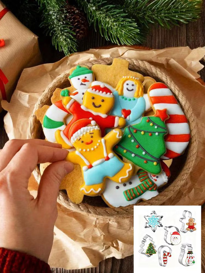 Weihnachts-Ausstecher-Set mit 6 Keksausstechern in den Formen Weihnachtsmann, Schneemann, Weihnachtsbaum, Lebkuchenmann, Zuckerstange und Schneeflocke - Bild 2