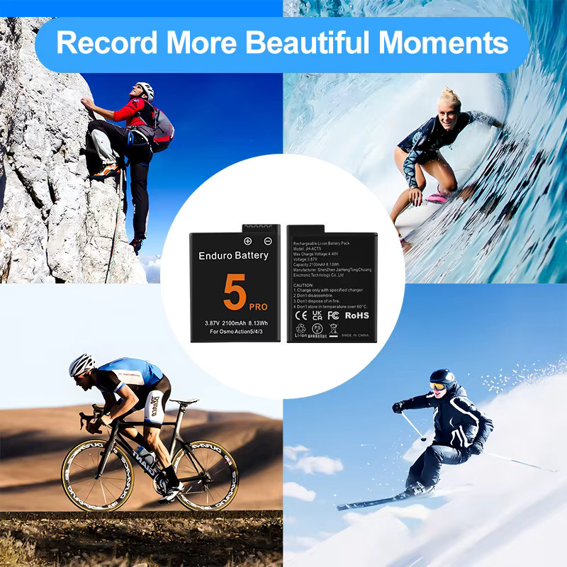 DJI Akku Set für Osmo Action 5 Pro, 4 und 3 mit 3-Slot-Schnellladegerät, Schwarz, 2100 mAh - Bild 5