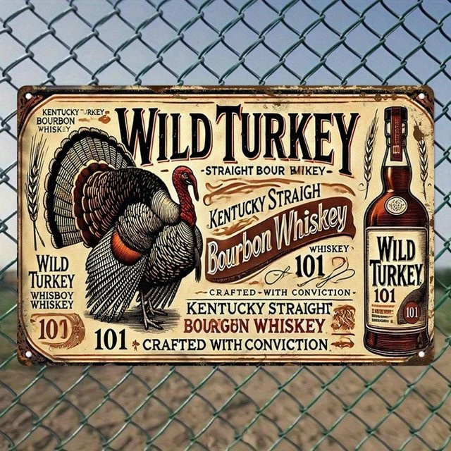 Wild Turkey 101 Bourbon Whiskey Retro Blechschild Vintage Wanddeko, B/H: 30 x 20 cm, bunt - Bild 1