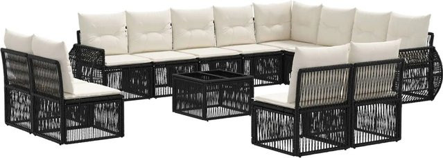 vidaXL Gartensofa-Set 13-tlg. aus Poly-Rattan in Schwarz und Cremeweiß mit Eckelementen, 3-Sitzer-Sofas und Couchtisch für Garten und Terrasse - Bild 1