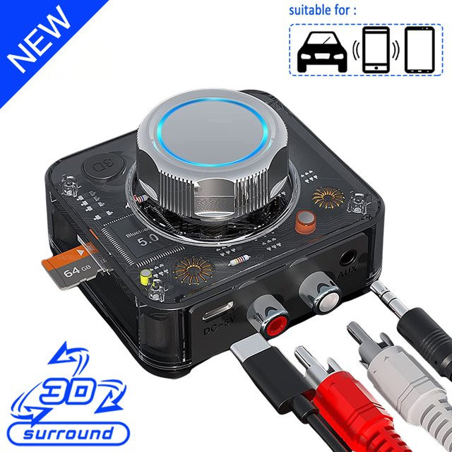 VAORLO Bluetooth Audio Receiver 3D Stereo Musik Wireless Adapter mit TF-Karte und RCA sowie 3,5 mm Klinke in Schwarz - Bild 1