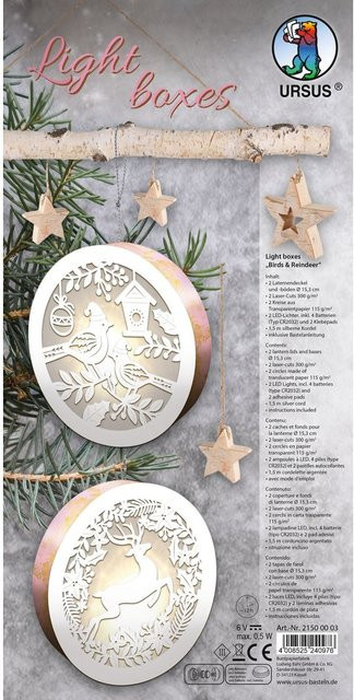 URSUS 2er-Set Lightboxes Birds & Reindeer in Weiß mit Wintermotiven zum Aufhängen - Bild 1