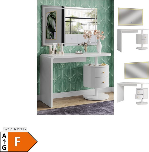 Vicco Schminktisch Lara Weiß Hochglanz mit LED-Spiegel B: 120 cm, H: 76 cm, T: 50 cm - Bild 1