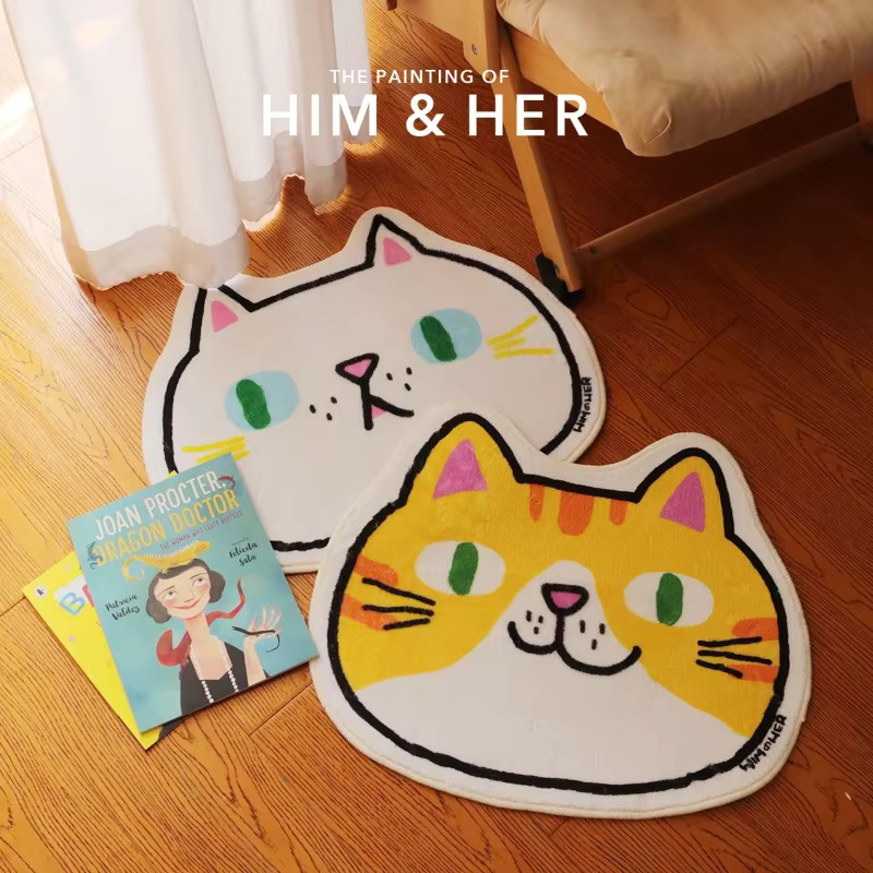 Rutschfester VIKAMA Teppich mit Katzen-Illustration in Mehrfarbig für Wohnzimmer und Schlafzimmer - Bild 1