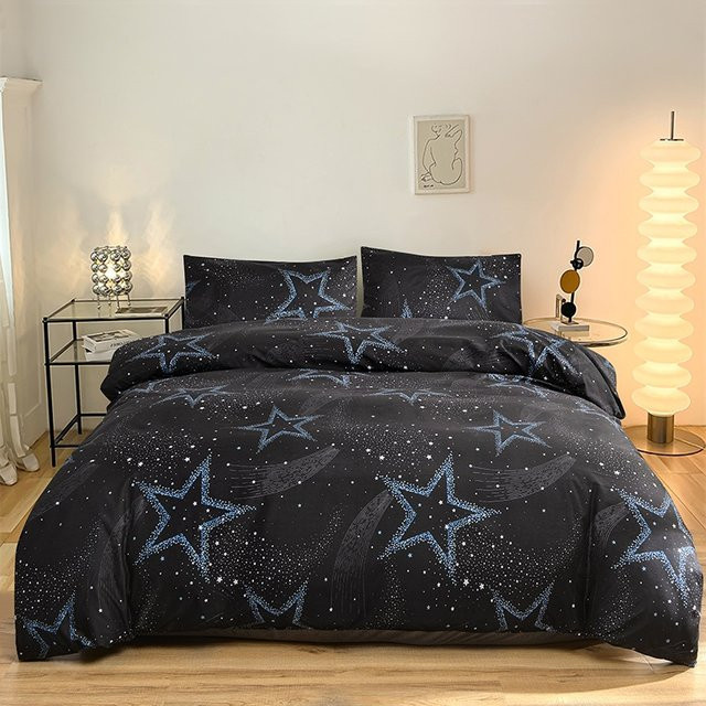EGW Bettbezug mit Sternen-Aufdruck aus Polyester, Reversibles Design, Schwarz, B: 240 cm, H: 220 cm - Bild 1
