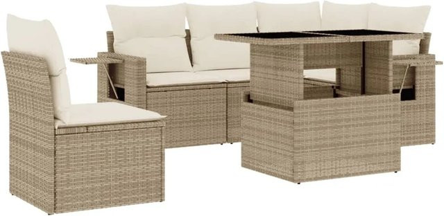 vidaXL 6-teilige Garten-Sofagarnitur aus Poly-Rattan in Beige mit Kissen - Bild 1