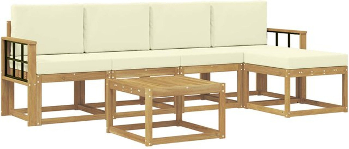 6-teilige Outdoor-Sofagarnitur aus Akazienholz mit Kissen in Weiß und Beige von vidaXL - Bild 1