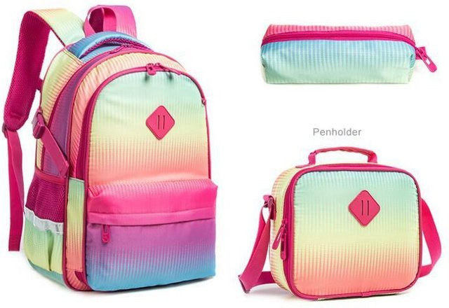 Schulrucksack für Kinder und Mädchen von Fancy Style Studio in Multicolour mit Brottasche und Federmäppchen - Bild 1