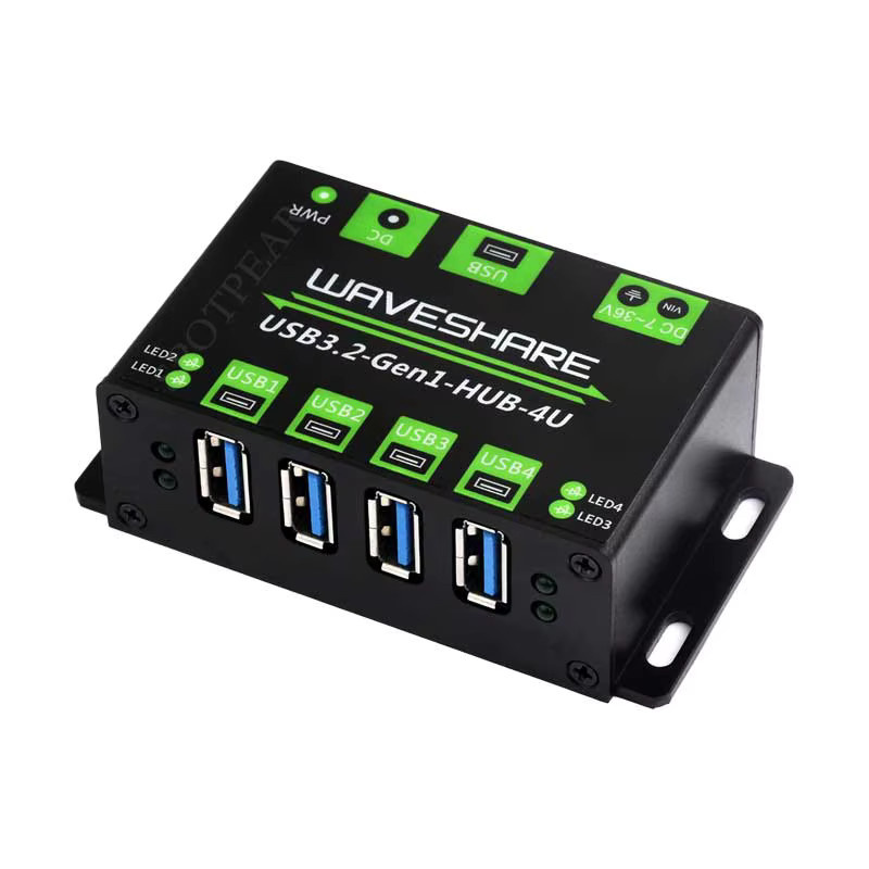 Spotpear Industrieller USB-HUB USB 3.2 Gen1 mit 4 Ports und USB-C, Onboard 7-36V DC-Stromanschluss für Multi-Systeme, Schwarz - Bild 2