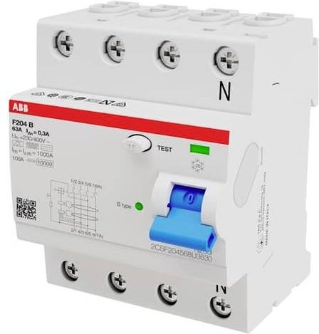 ABB FI-Schutzschalter F204B-63/0,3U RCD 63A 400V in Weiß - Bild 1