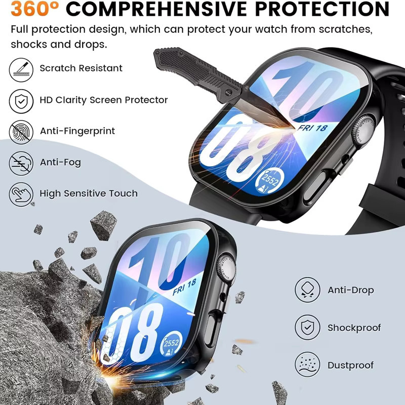 HUBANDE Uhrenzubehör Hülle und Displayschutzfolie für Huawei Watch Fit 3/4/4 Pro, Edelstahl, Schwarz, Unisex - Bild 3