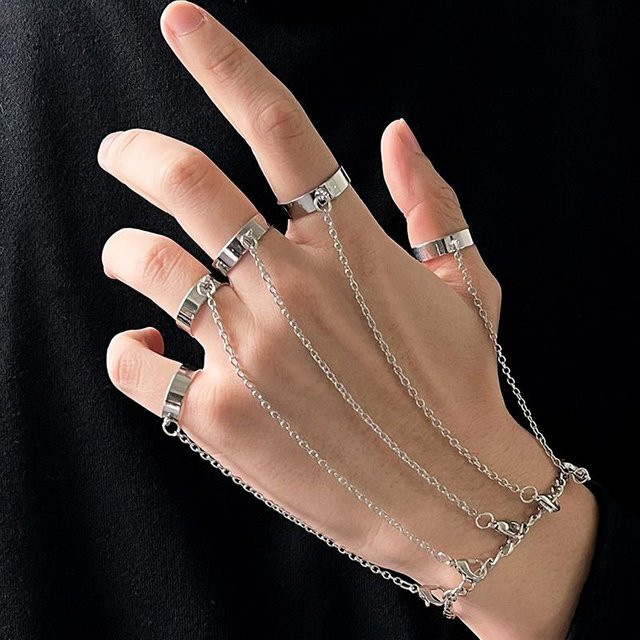 Kettenarmband und Ring Set, beige, Silber, Unisex - Bild 1