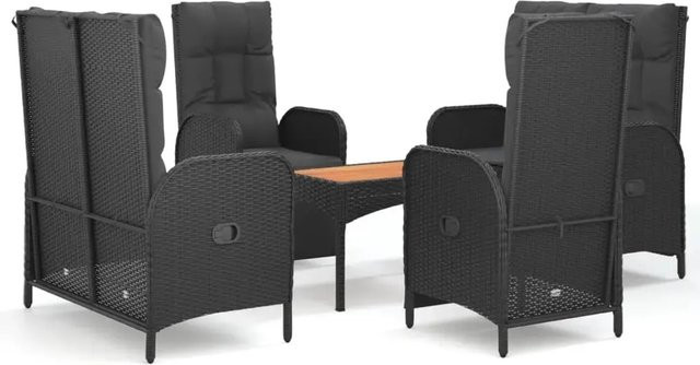 vidaXL 5-teilige Garten-Essgruppe aus Poly-Rattan und Akazienholz in Schwarz mit Kissen - Bild 1