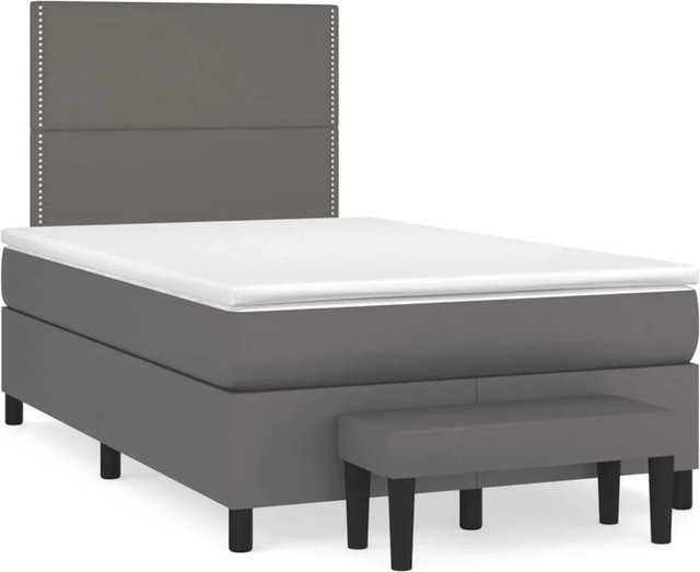 vidaXL Boxspringbett mit Matratze in Grau aus Kunstleder und Stoff mit Taschenfederkern - Bild 1